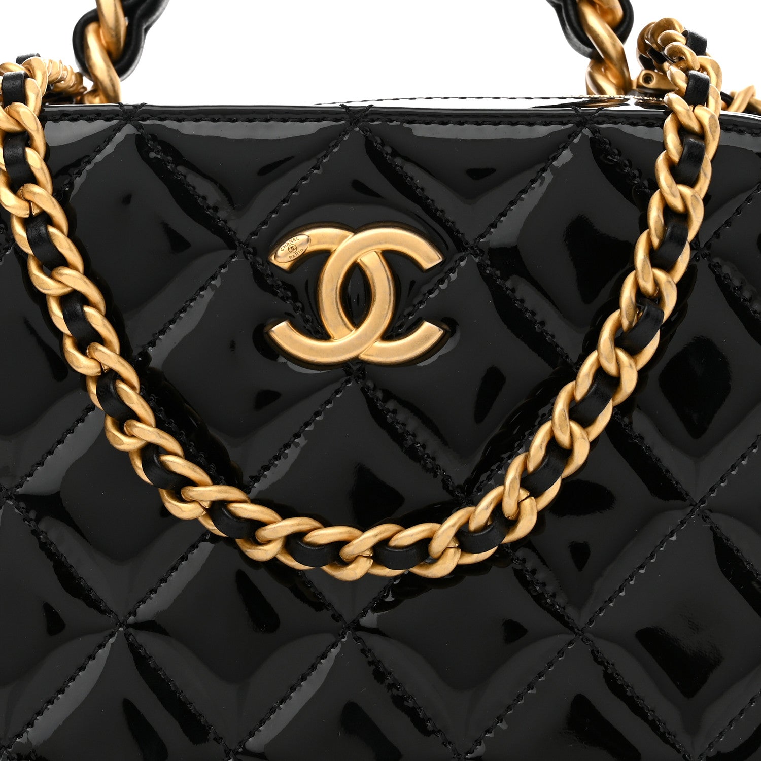 Chanel Patent Quilted Top Handle Small Vanity Case Black 7 of 9