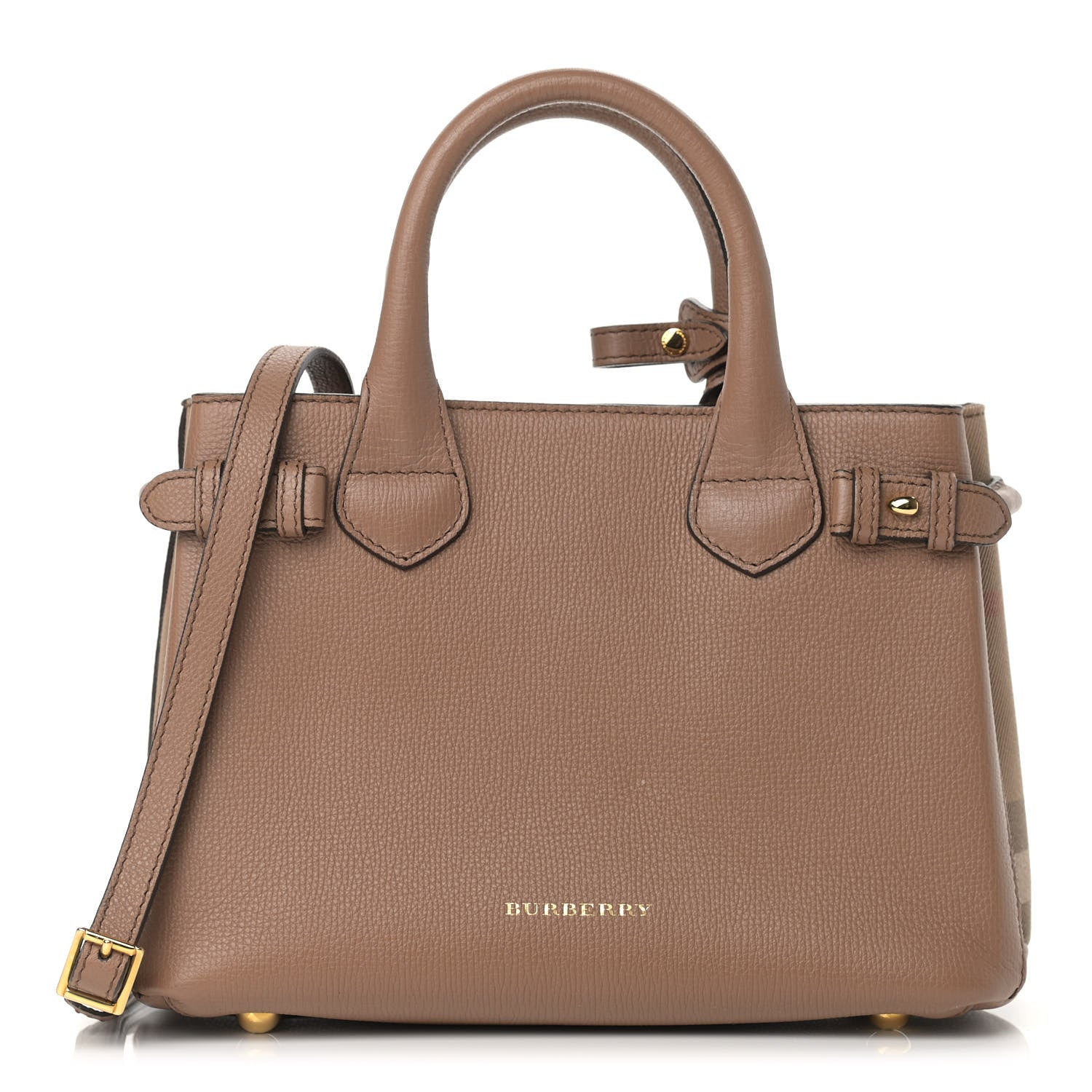 Burberry Grainy Calfskin House Check Small Banner Tote Tan 1 of 12