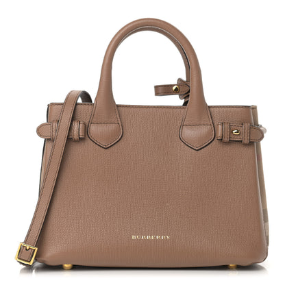 Burberry Grainy Calfskin House Check Small Banner Tote Tan 1 of 12
