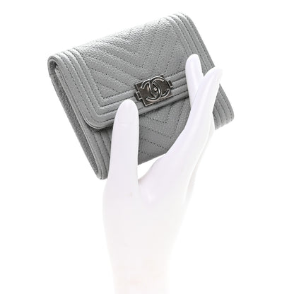 Chanel Caviar Chevron Quilted Boy Card Holder Wallet Grey 2 of 9