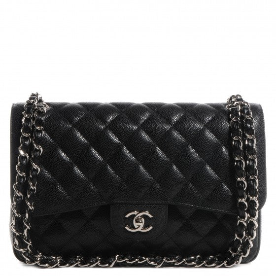 Caviar Quilted Jumbo Double Flap Black