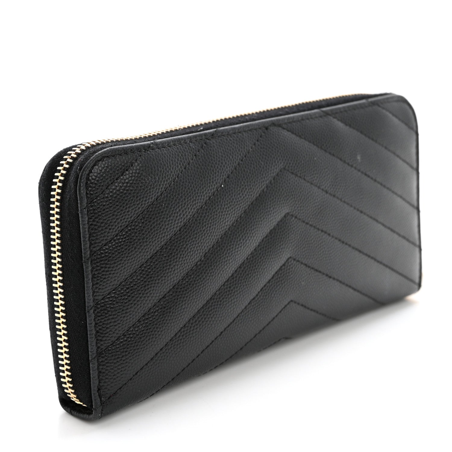 Saint Laurent Grain De Poudre Matelasse Chevron Monogram Zip Around Wallet Black 2 of 11