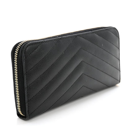 Saint Laurent Grain De Poudre Matelasse Chevron Monogram Zip Around Wallet Black 2 of 11