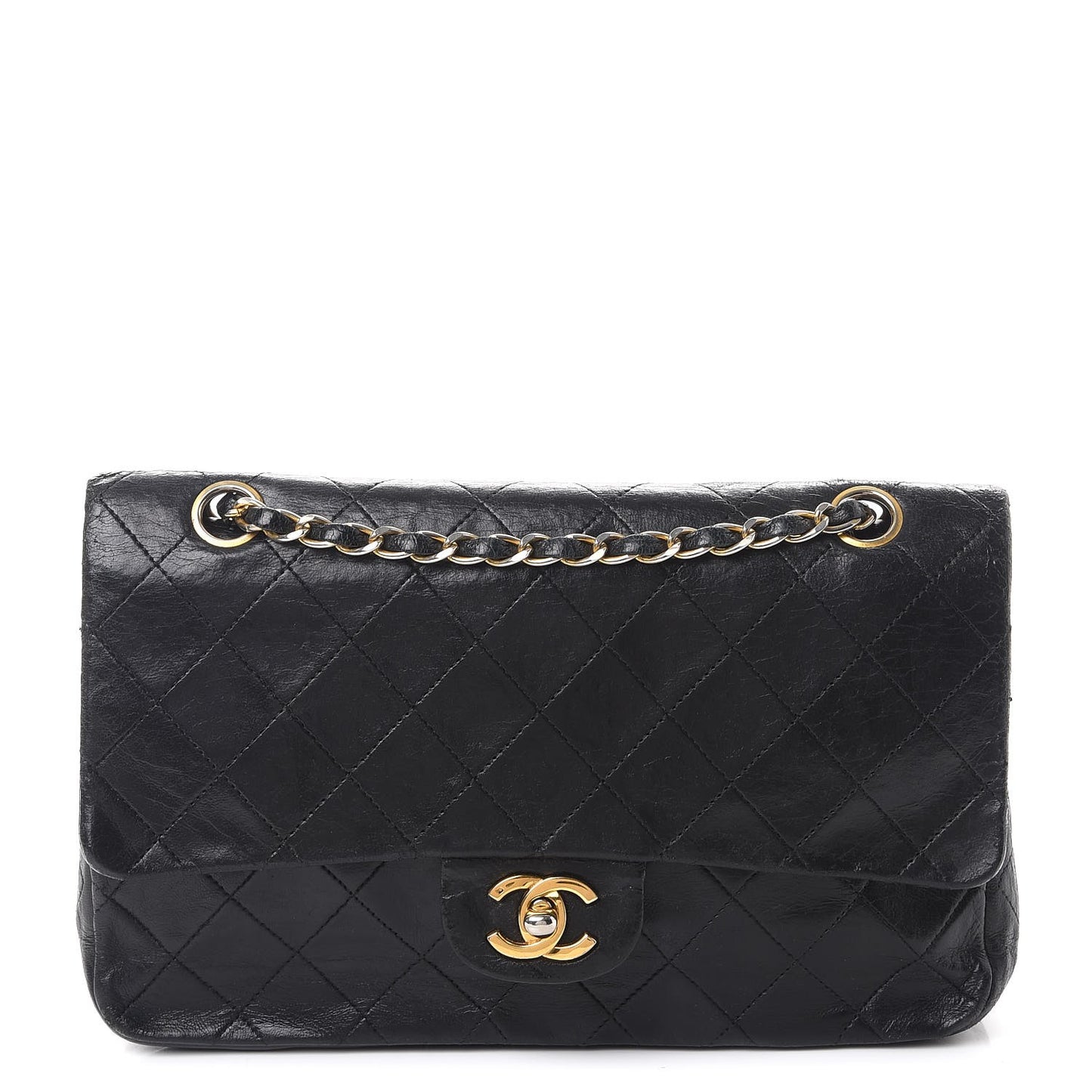 Lambskin Quilted Medium Double Flap Bag Black