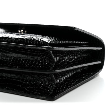Saint Laurent Calfskin Crocodile Embossed Medium Monogram Sunset Black 10 of 13