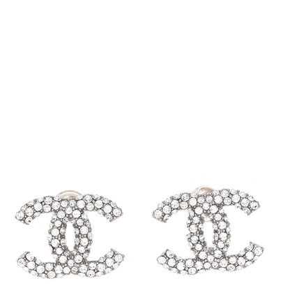 Chanel Crystal CC Treasure Chest Earrings Silver 1 of 5