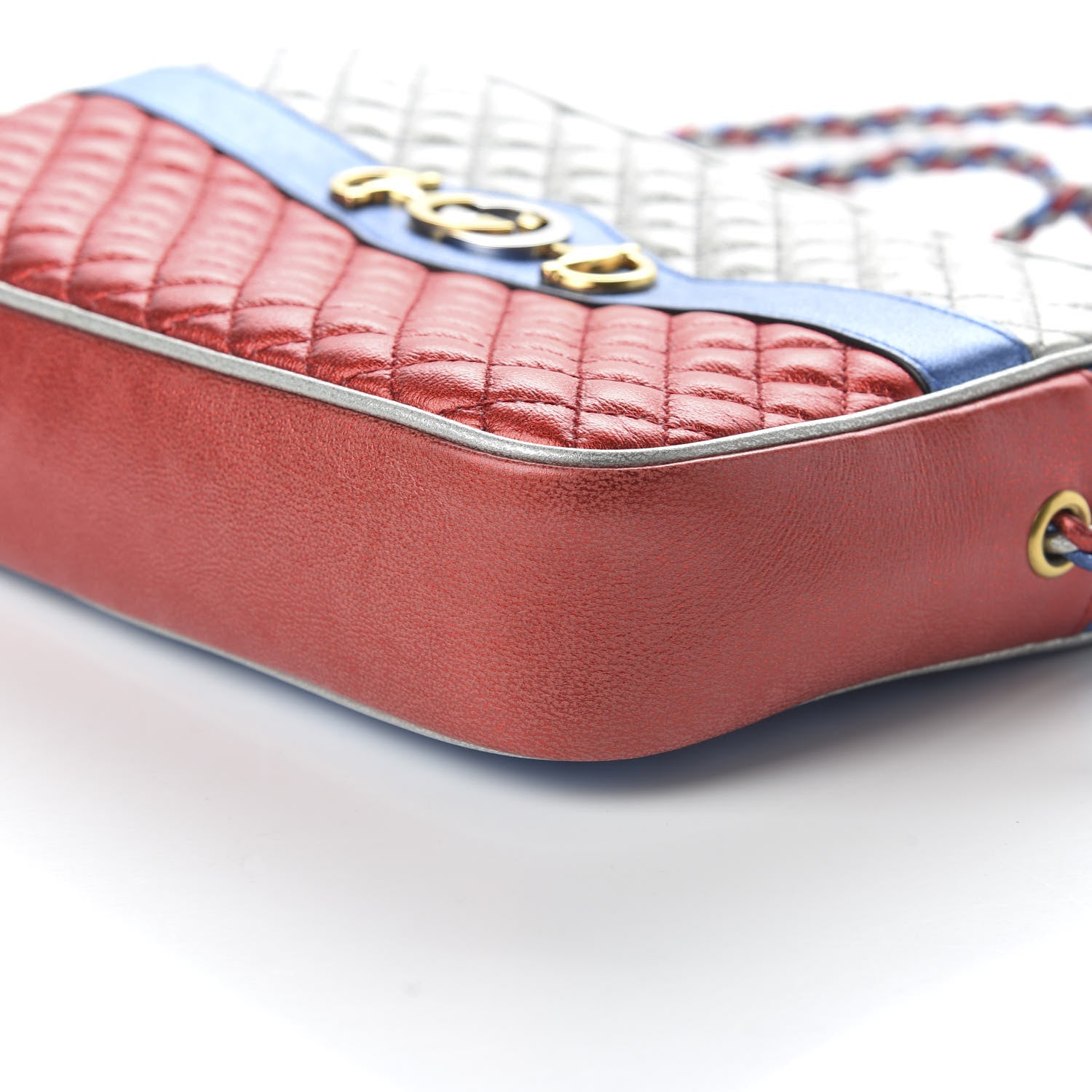Gucci Laminated Nappa Trapuntata Small Zumi Shoulder Bag Rosso Marine Argento 7 of 10