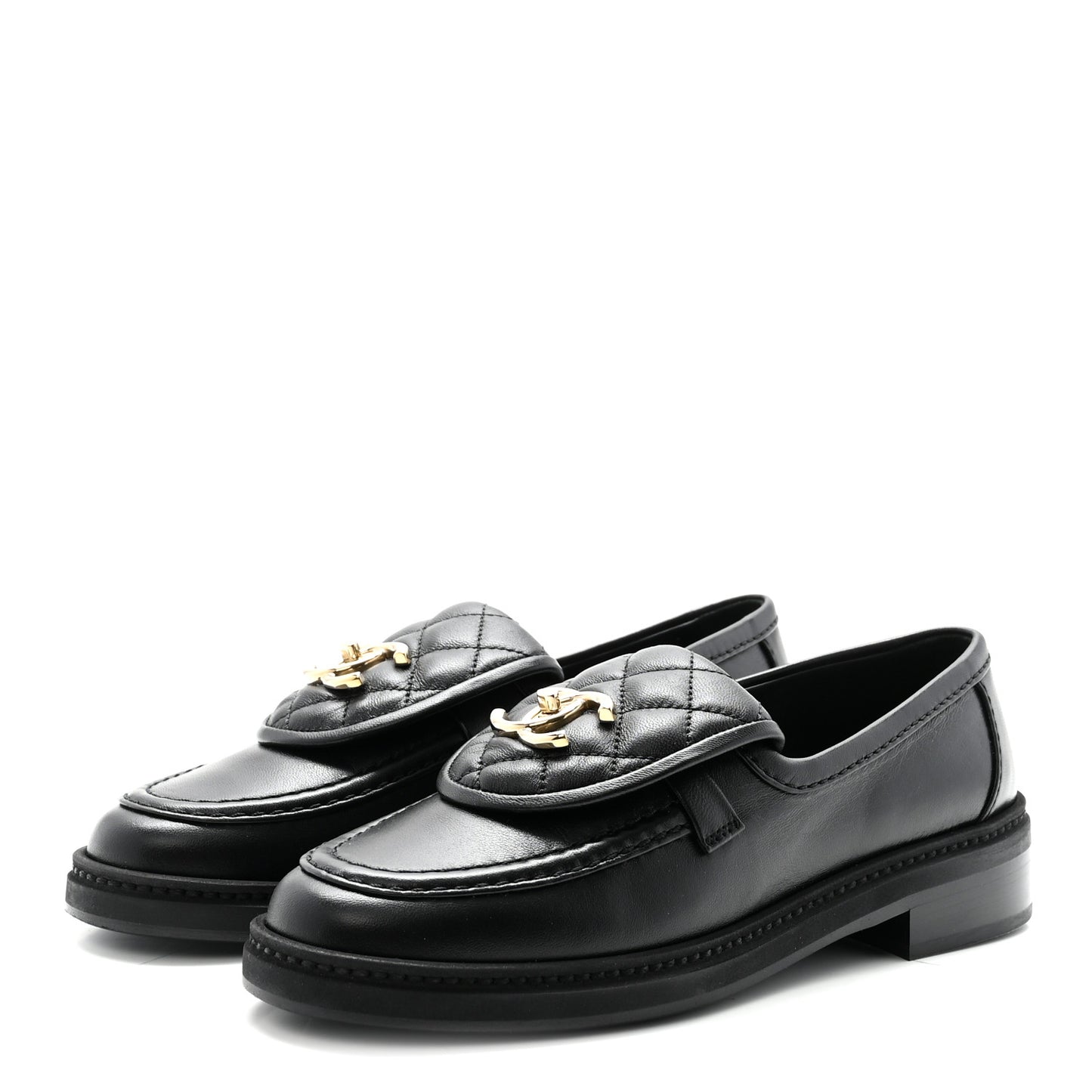 Lambskin Quilted CC Turnlock Loafers 35 Black