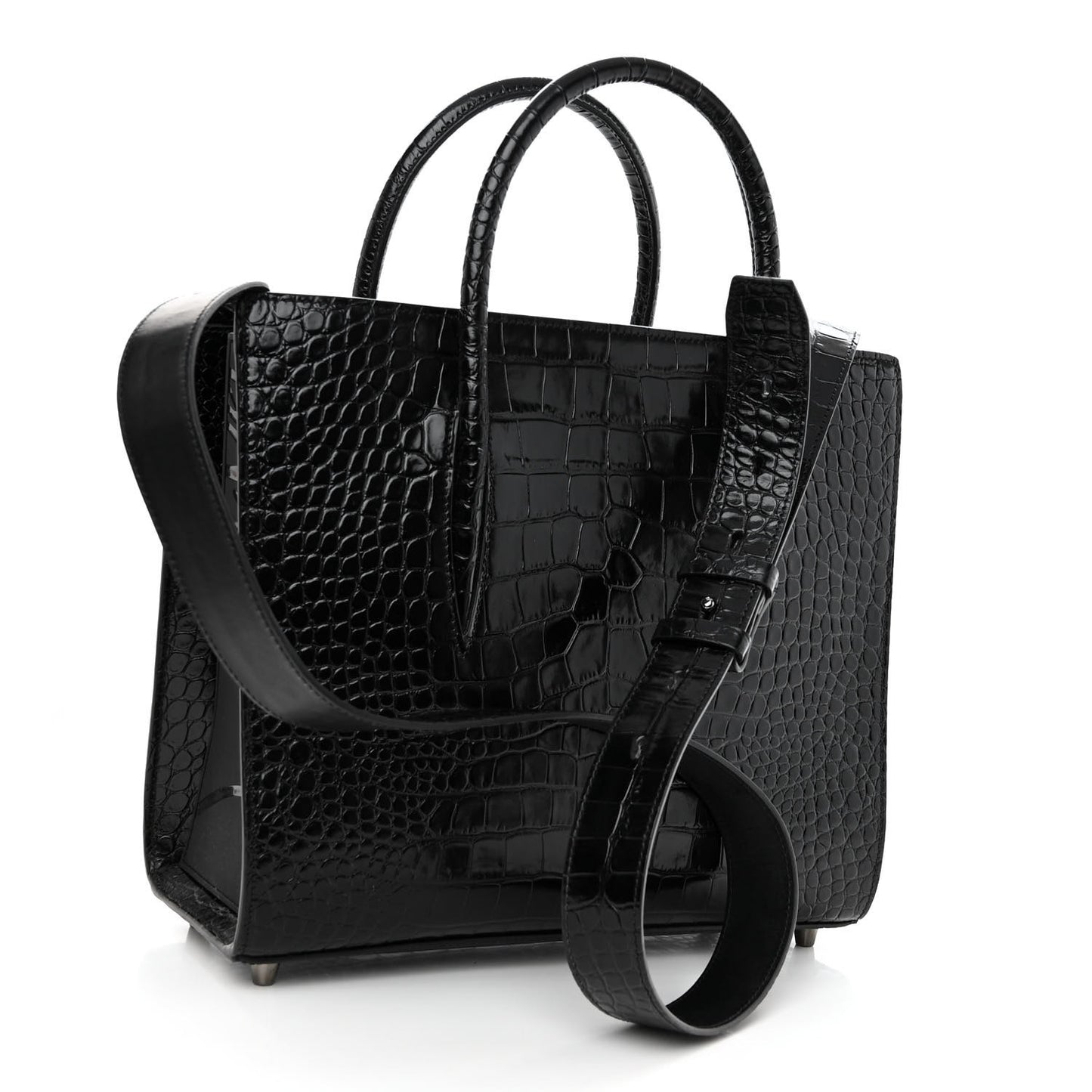 Calfskin Crocodile Embossed Studded Medium Paloma S Black