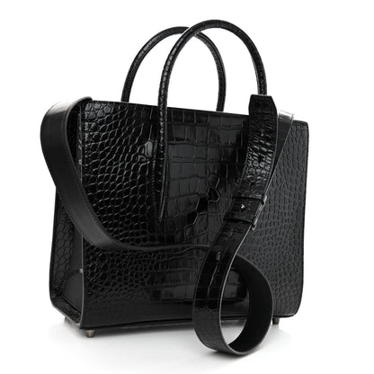Christian Louboutin Calfskin Crocodile Embossed Studded Medium Paloma S Black 3 of 10