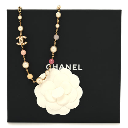 Chanel Pearl Beaded Crystal CC Necklace Gold Pink 6 of 6