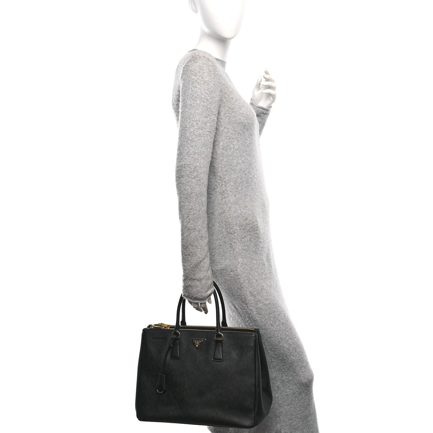 Saffiano Lux Large Galleria Double Zip Tote Black