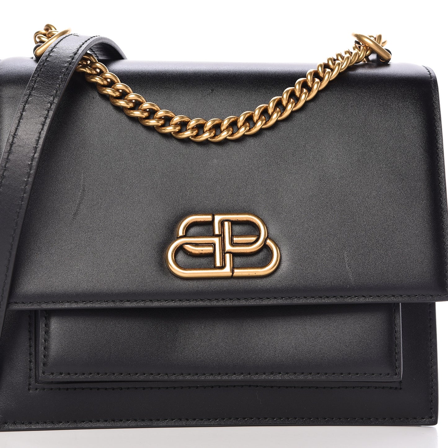 Box Calfskin S Sharp Chain Shoulder Bag Black