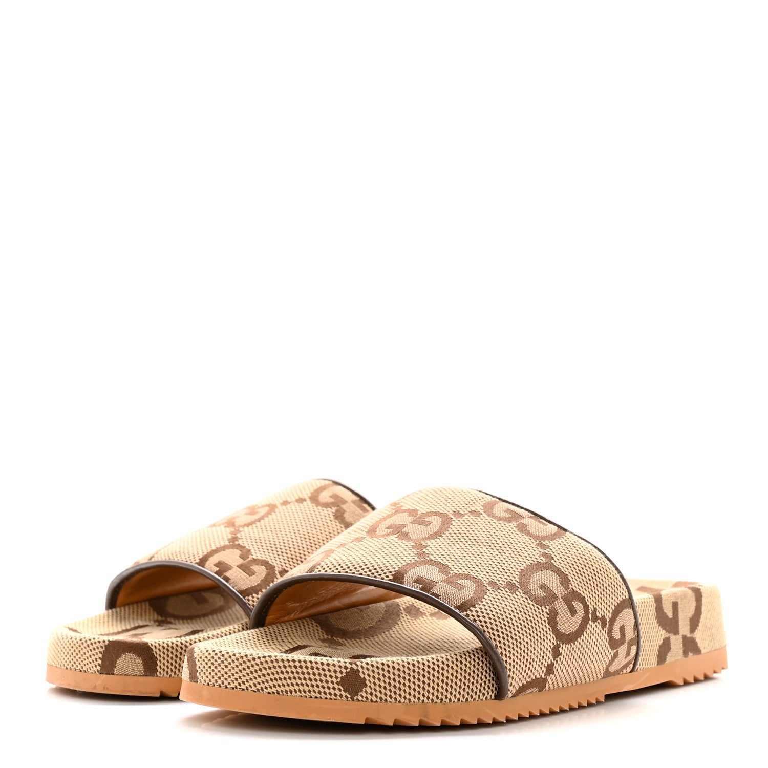 Gucci Monogram Jumbo GG Mens Slide Sandals 8 Camel Ebony 3 of 14