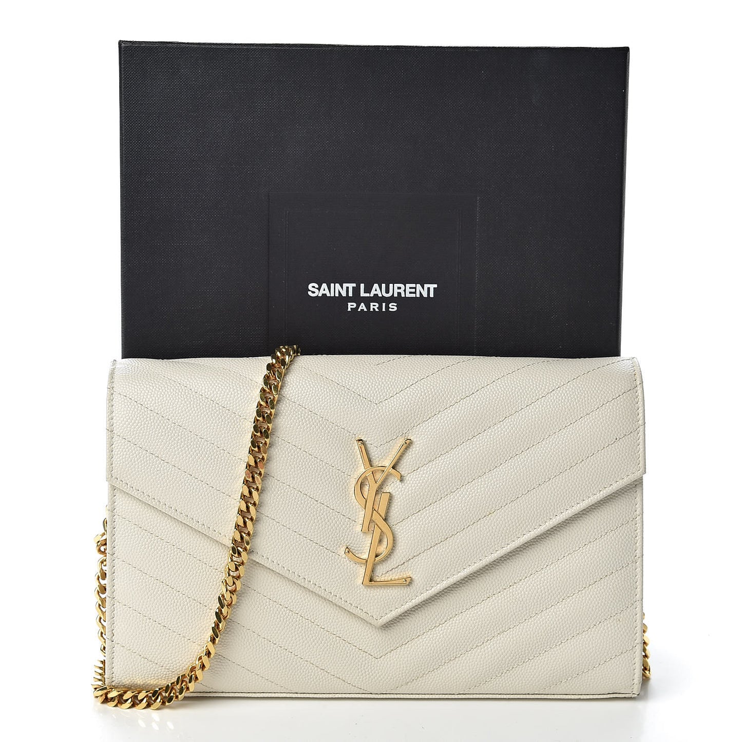 Grain De Poudre Matelasse Chevron Monogram Chain Wallet Porcellana