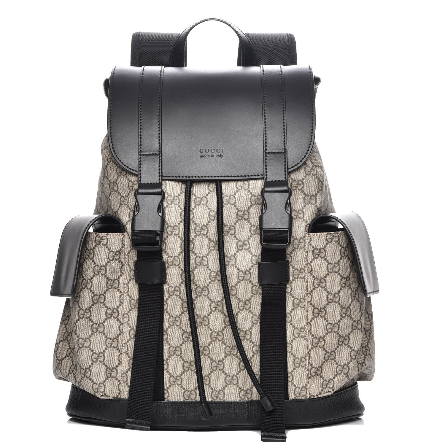 Gucci Soft GG Supreme Monogram Double Buckle Backpack Beige Black 1 of 7