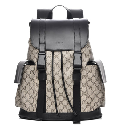 Gucci Soft GG Supreme Monogram Double Buckle Backpack Beige Black 1 of 7