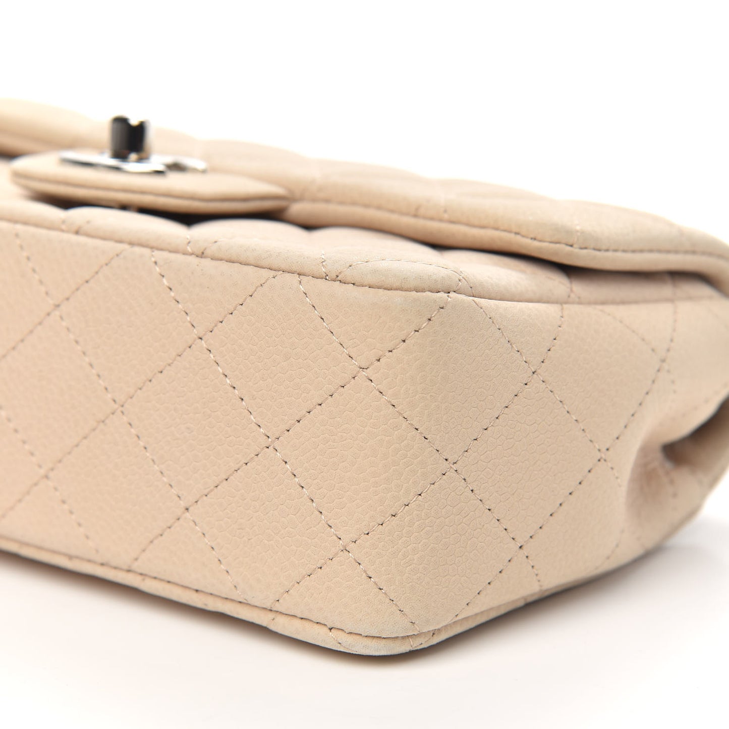 Iridescent Caviar Quilted Mini Rectangular Flap Light Beige