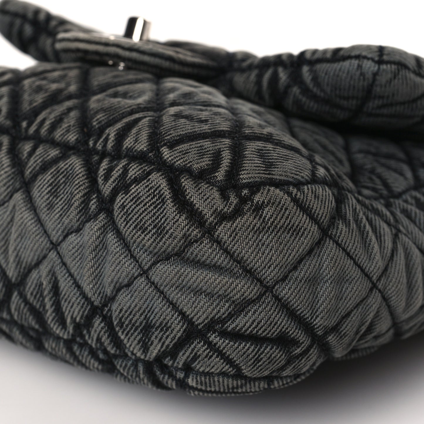 Washed Denim Quilted Small Denimpression Flap Grey Black