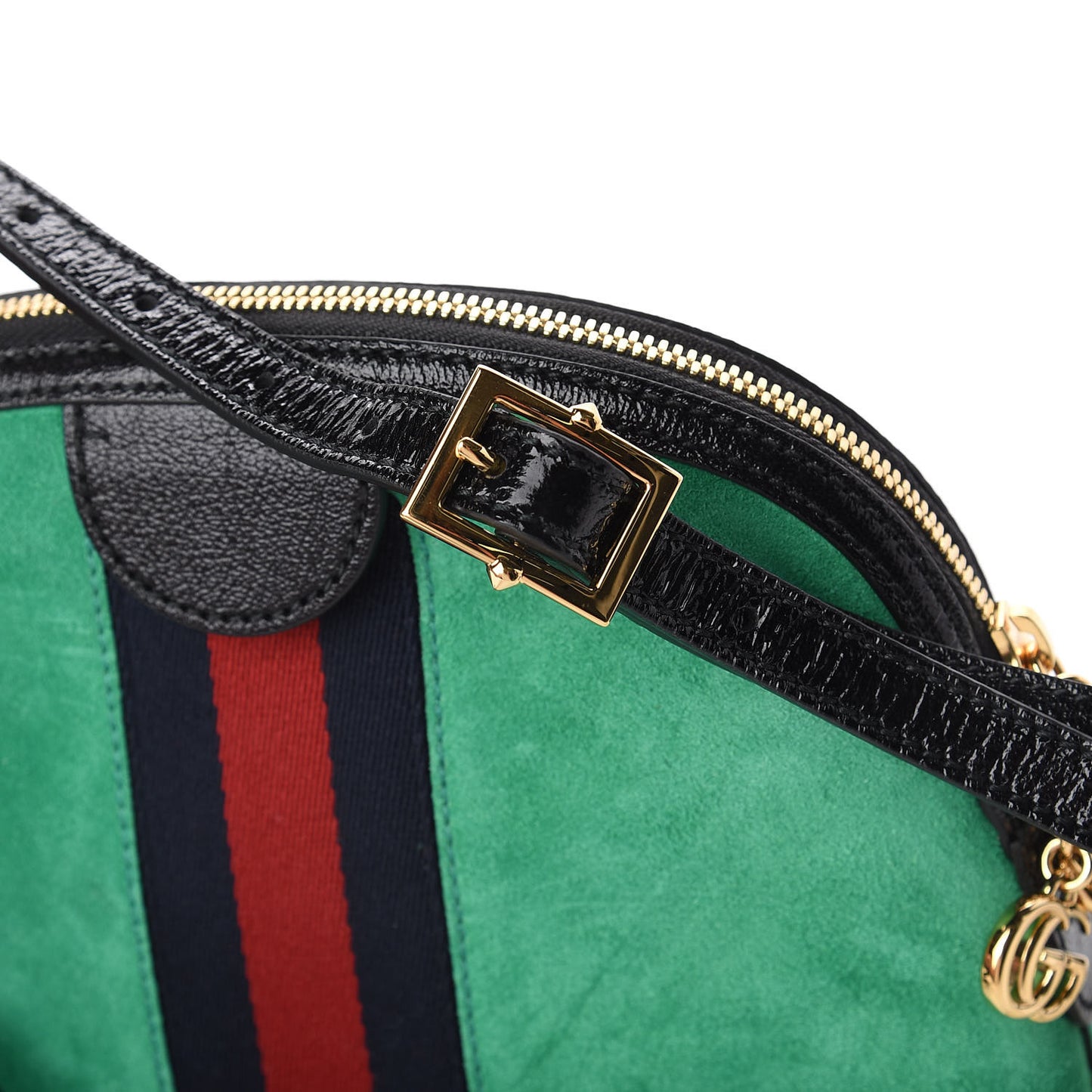 Suede Patent GG Web Small Ophidia Dome Shoulder Bag New Shamarock Black