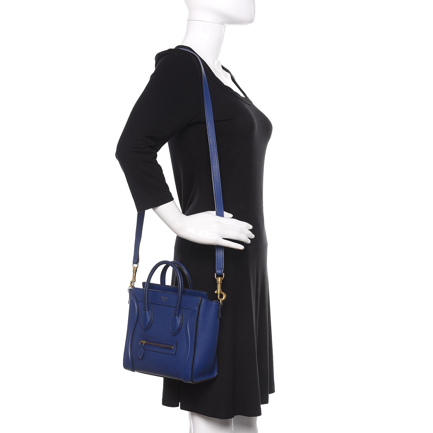 Celine Drummed Calfskin Nano Luggage Indigo 2 of 9