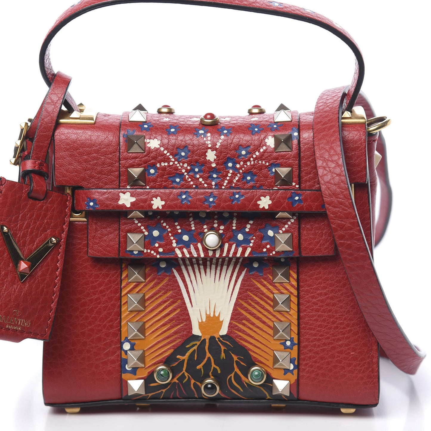 Grained Calfskin Enchanted Wonderland Micro My Rockstud Frame Bag Rosso Valentino