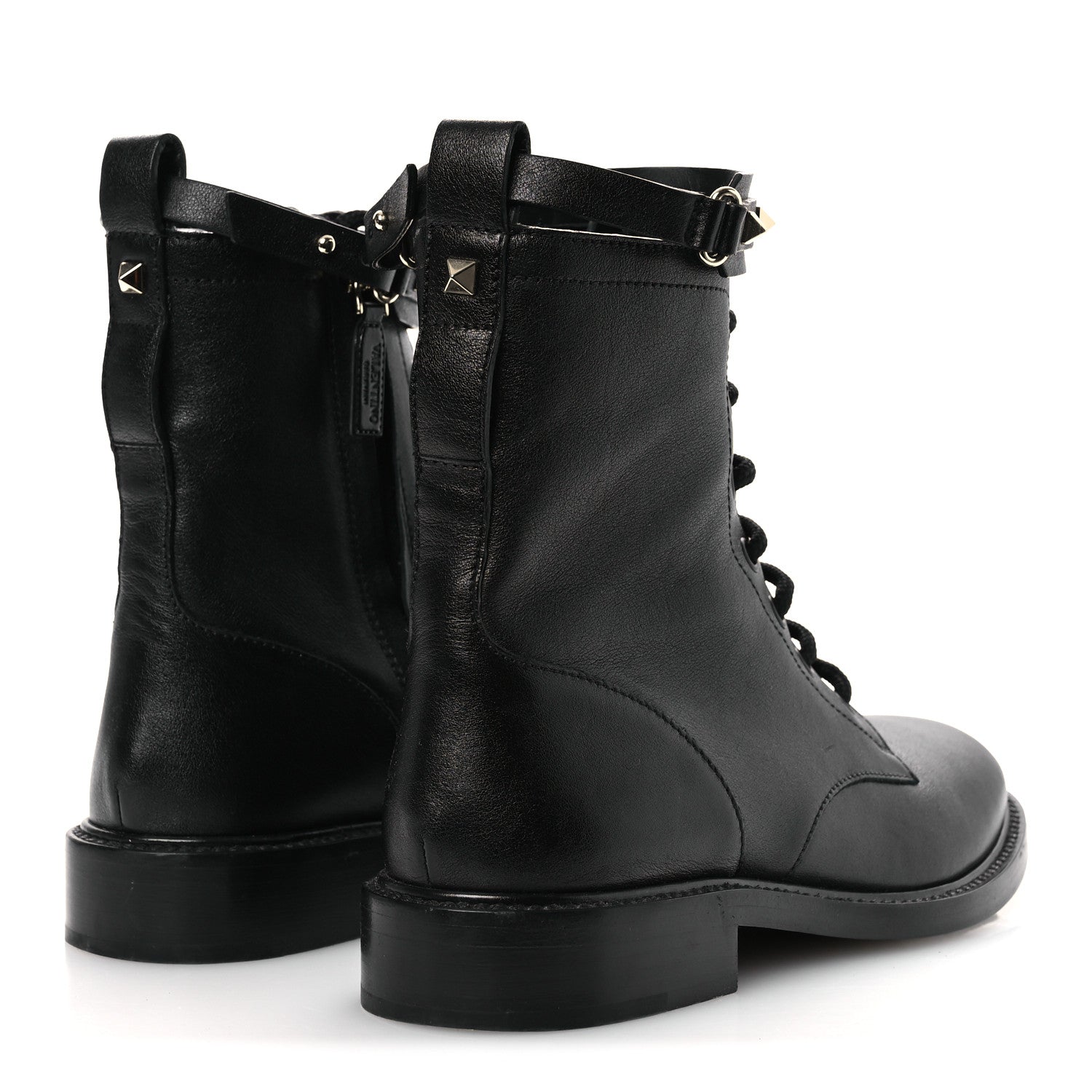 Valentino Garavani Calfskin Rockstud Combat Ankle Boots 37 Black