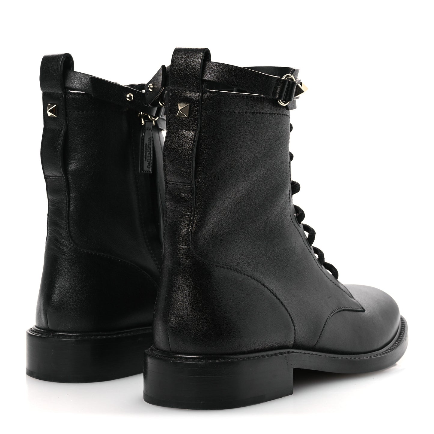 Calfskin Rockstud Combat Ankle Boots 37 Black