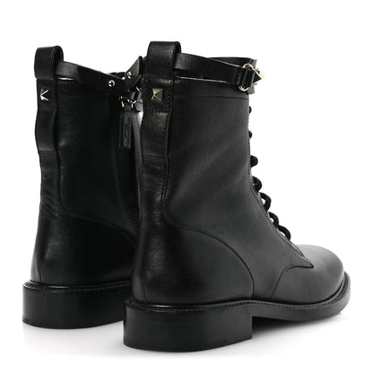 Valentino Garavani Calfskin Rockstud Combat Ankle Boots 37 Black 5 of 12