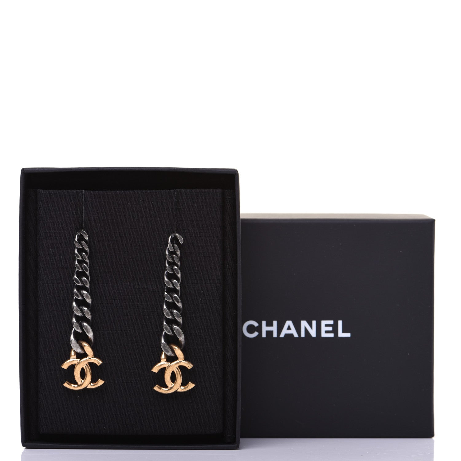 Chanel Metal CC Drop Earrings Ruthenium Gold 8 of 8