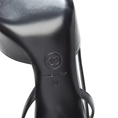 Chanel Lambskin Satin Cap Toe CC Slingback Heels 37 Black 6 of 7