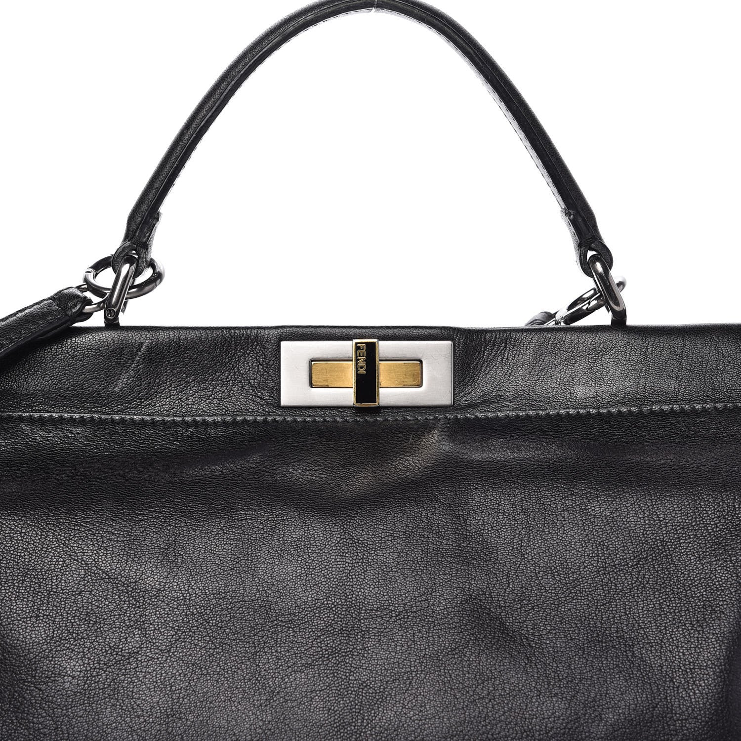Fendi Goatskin Zucca Large Peekaboo Iconic Satchel Black Tobacco 9 of 10