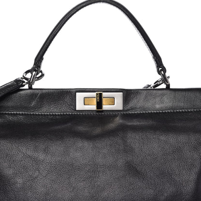 Fendi Goatskin Zucca Large Peekaboo Iconic Satchel Black Tobacco 9 of 10
