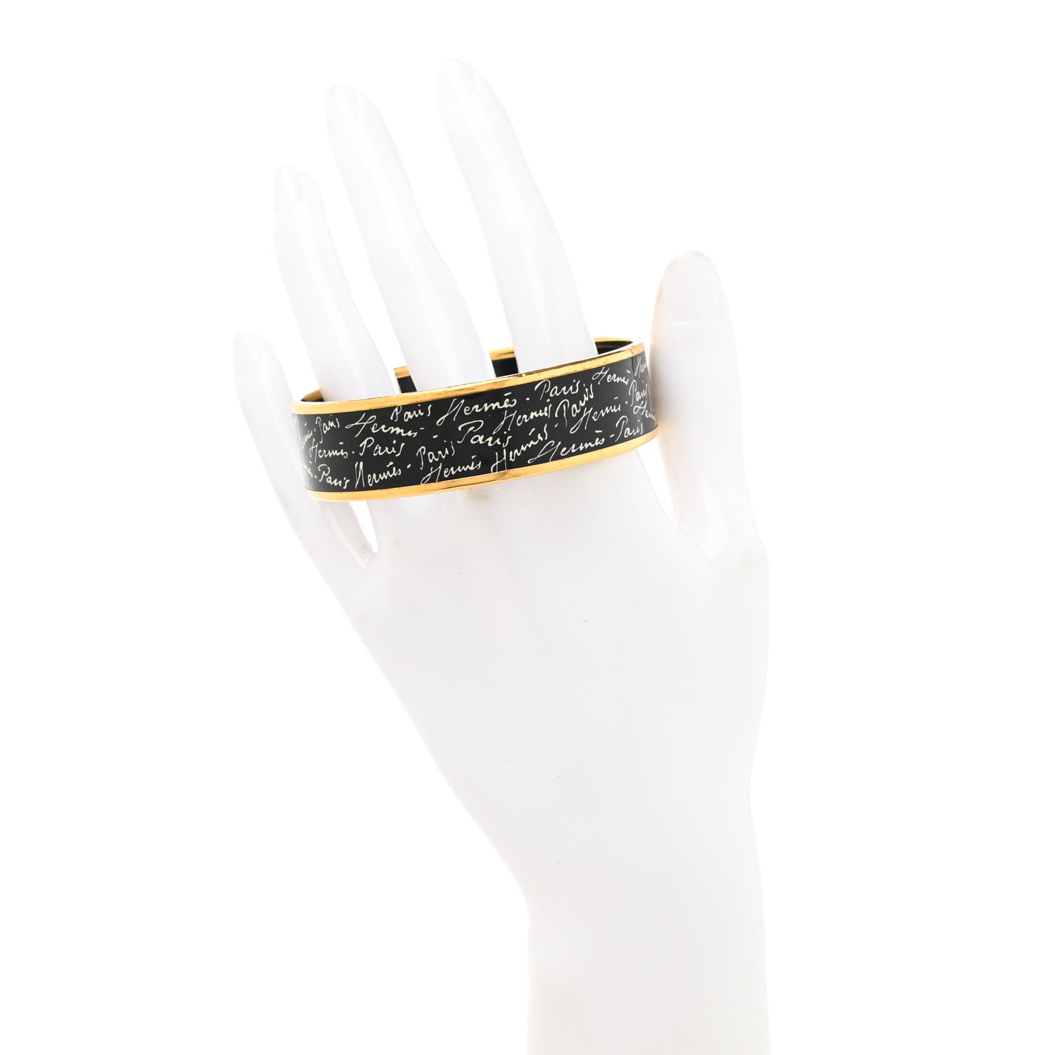 Hermes Enamel Printed Handwriting Wide Bracelet 65 Black 2 of 5