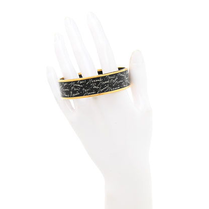 Hermes Enamel Printed Handwriting Wide Bracelet 65 Black 2 of 5
