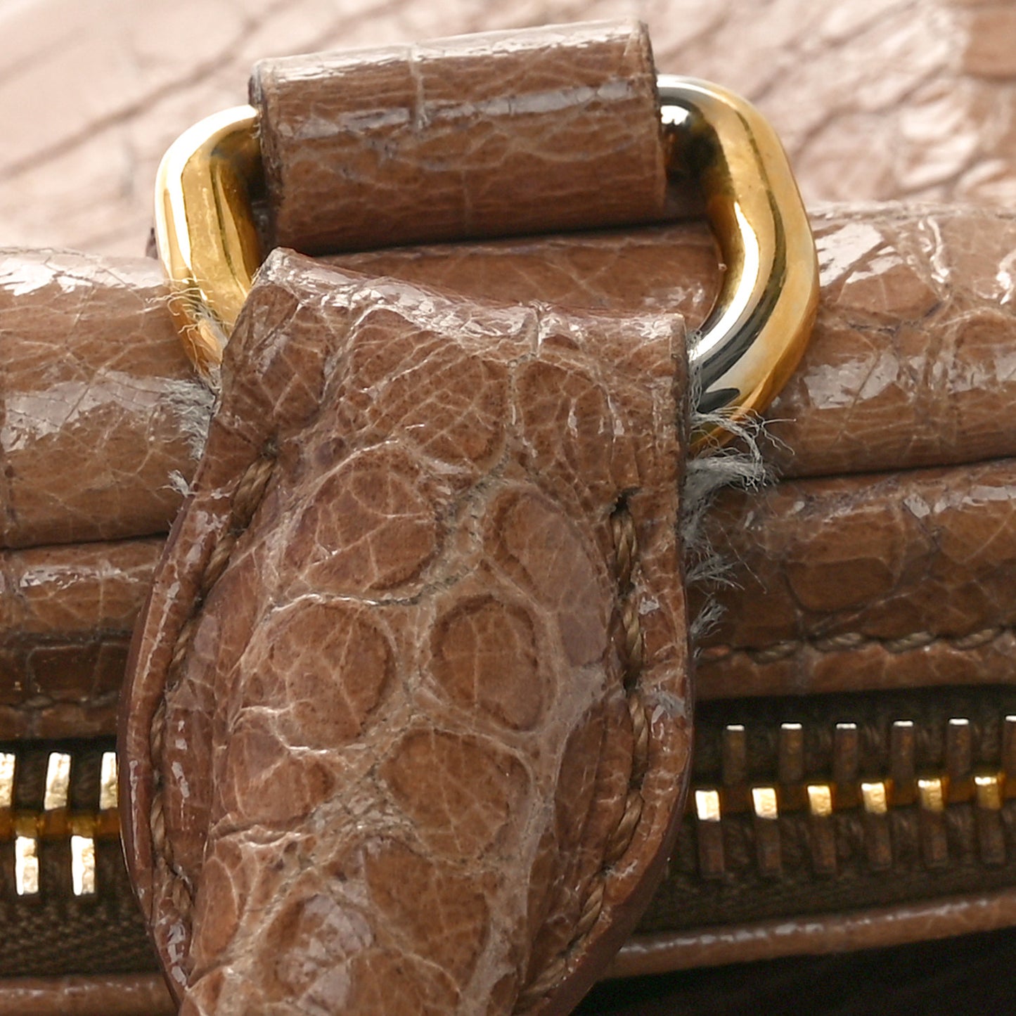 Calfskin Crocodile Embossed Shoulder Bag Beige
