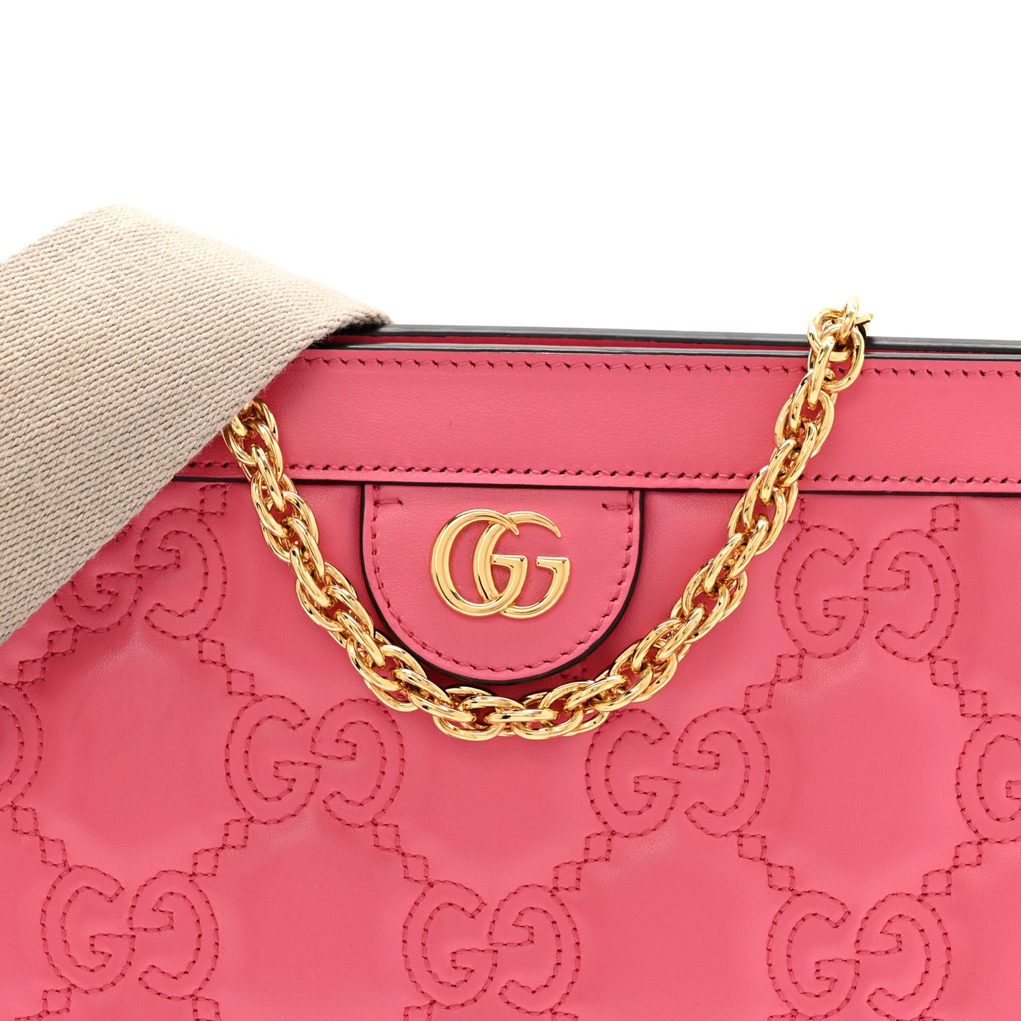 Calfskin GG Matelasse Small Slim Chain Shoulder Bag Rhodamine Pink Natural