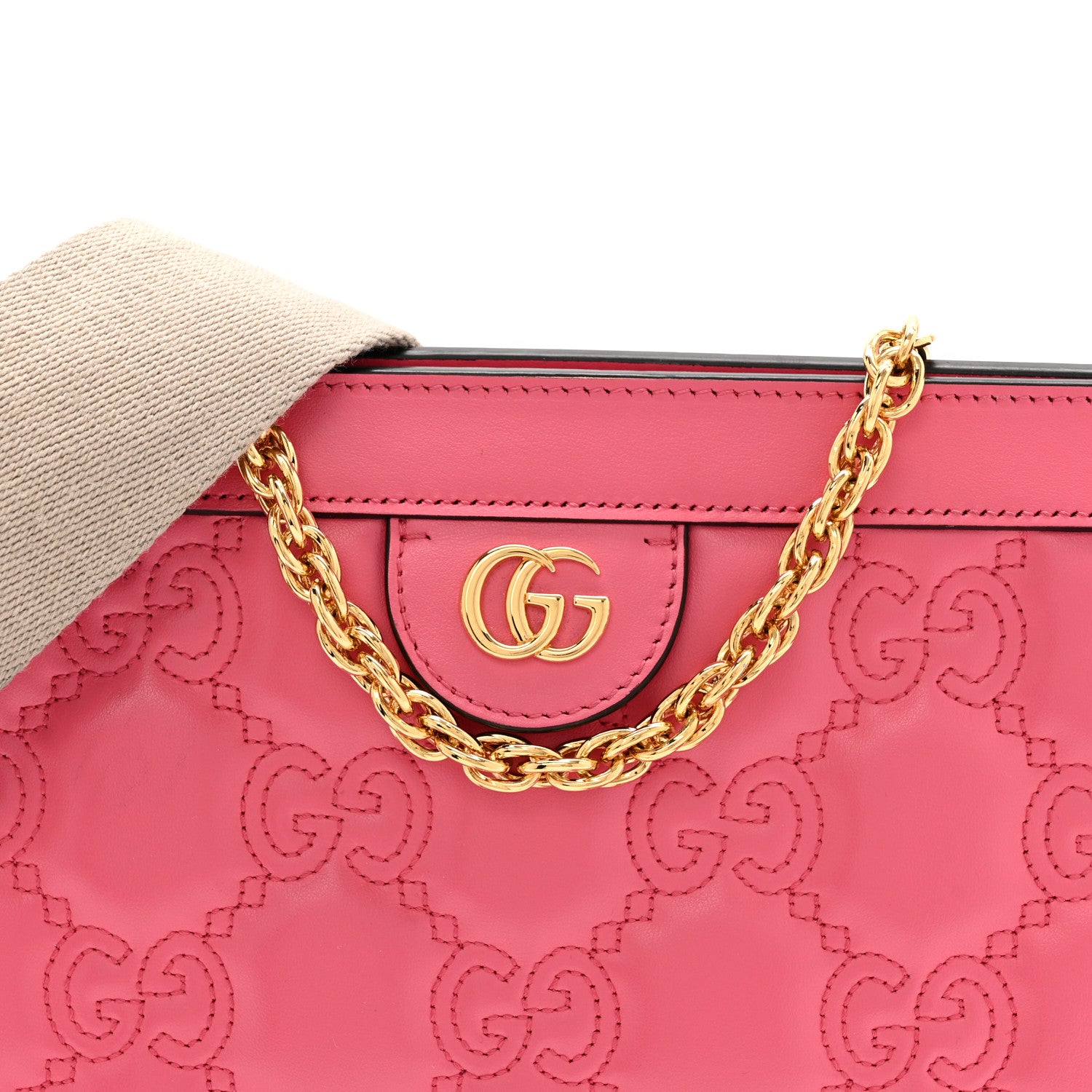 Gucci Calfskin GG Matelasse Small Slim Chain Shoulder Bag Rhodamine Pink Natural 8 of 12