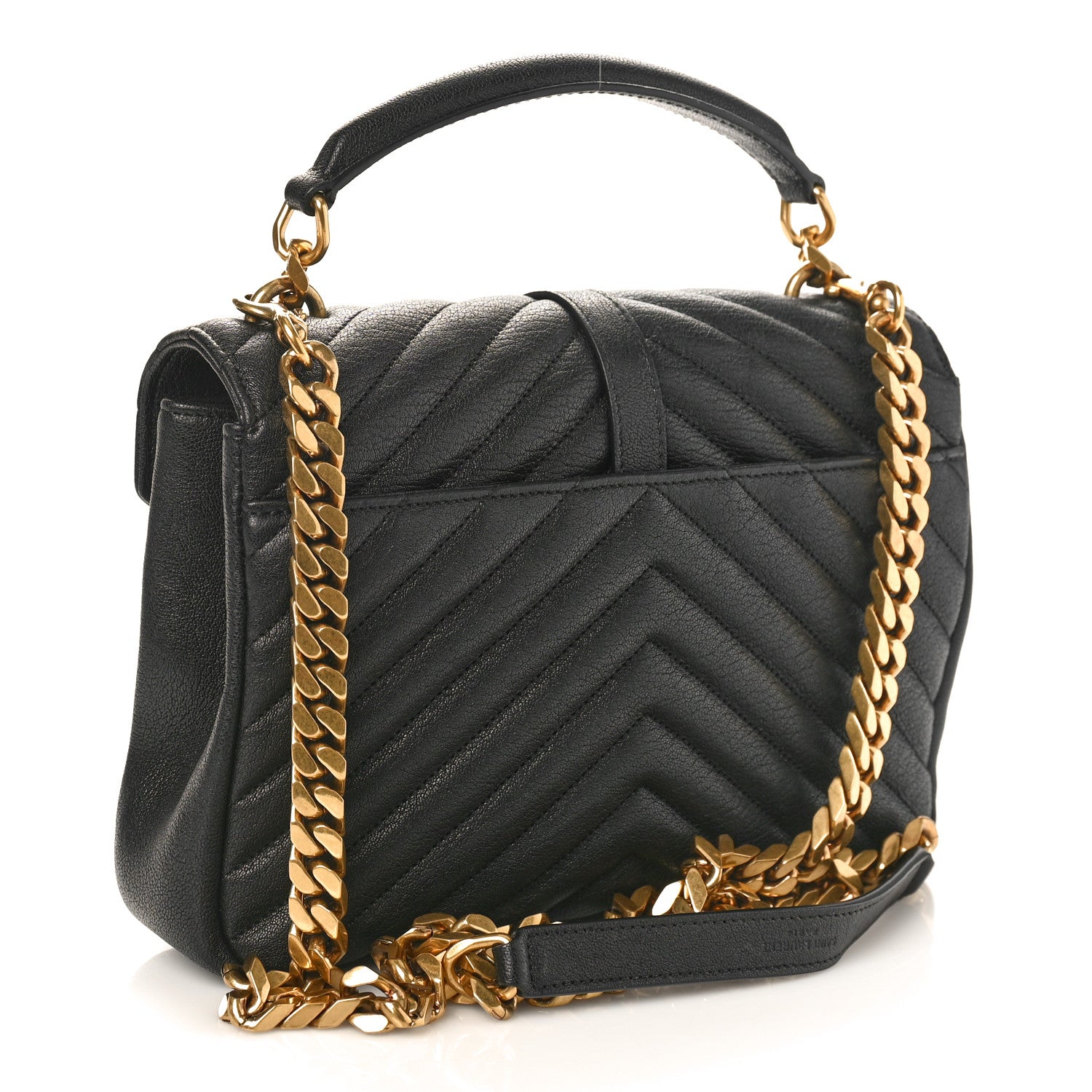 Saint Laurent Sheepskin Matelasse Chevron Monogram Medium College Bag Black 2 of 8