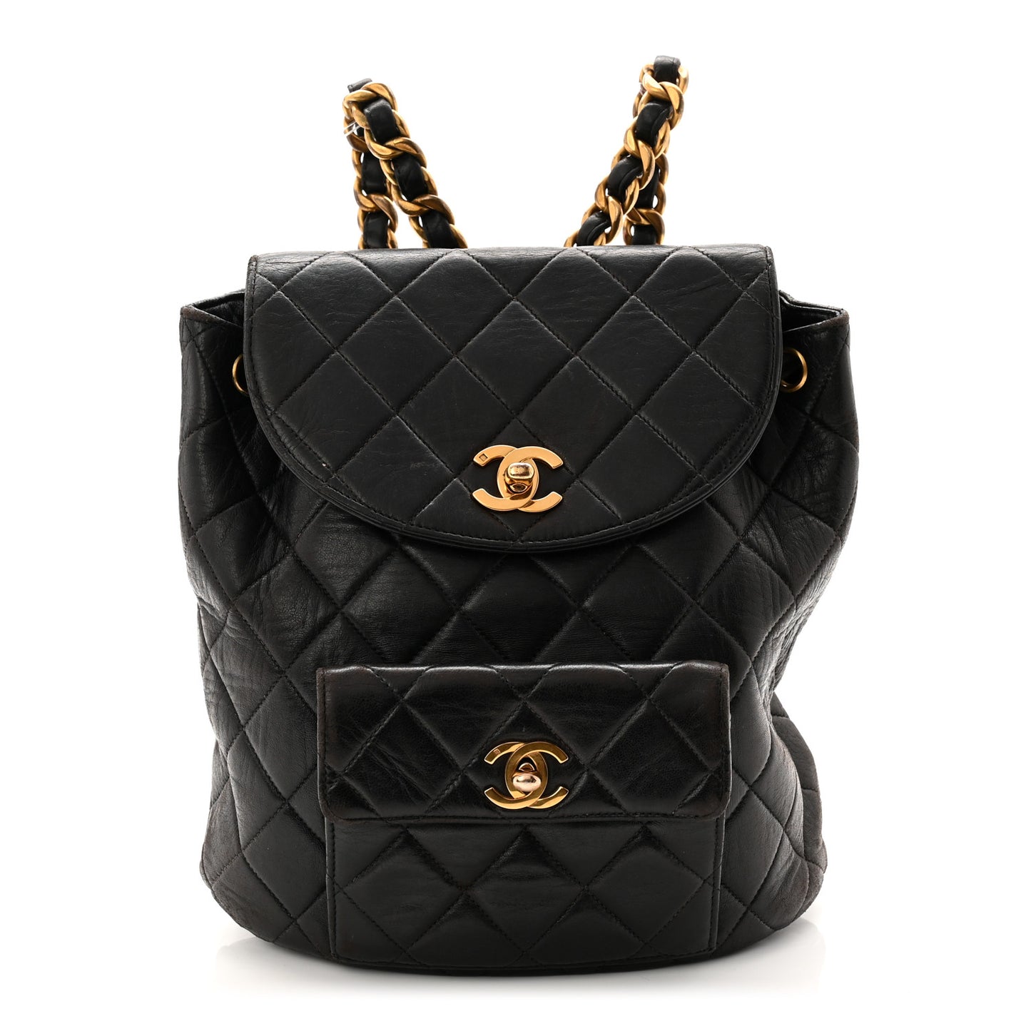 Lambskin Quilted Drawstring Backpack Black