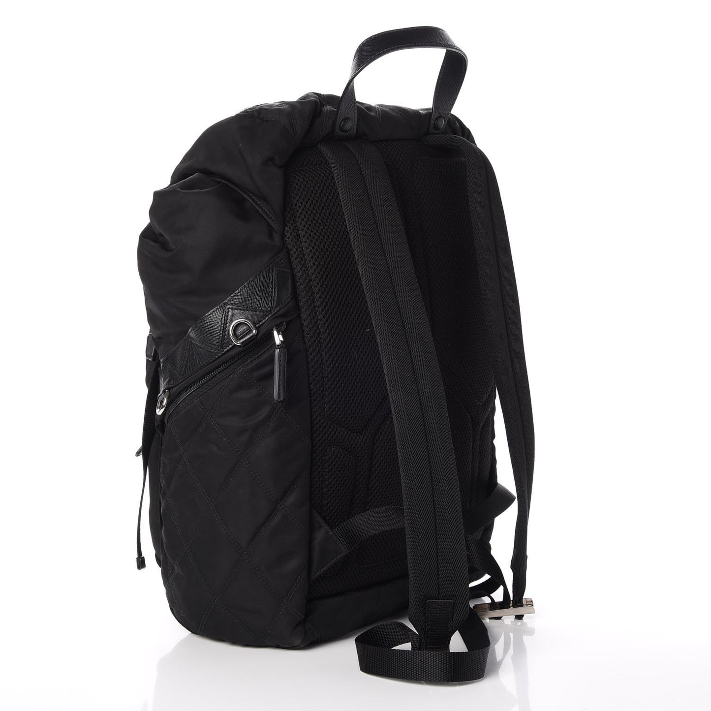 Tessuto Nylon Impunturato Double Buckle Backpack Black