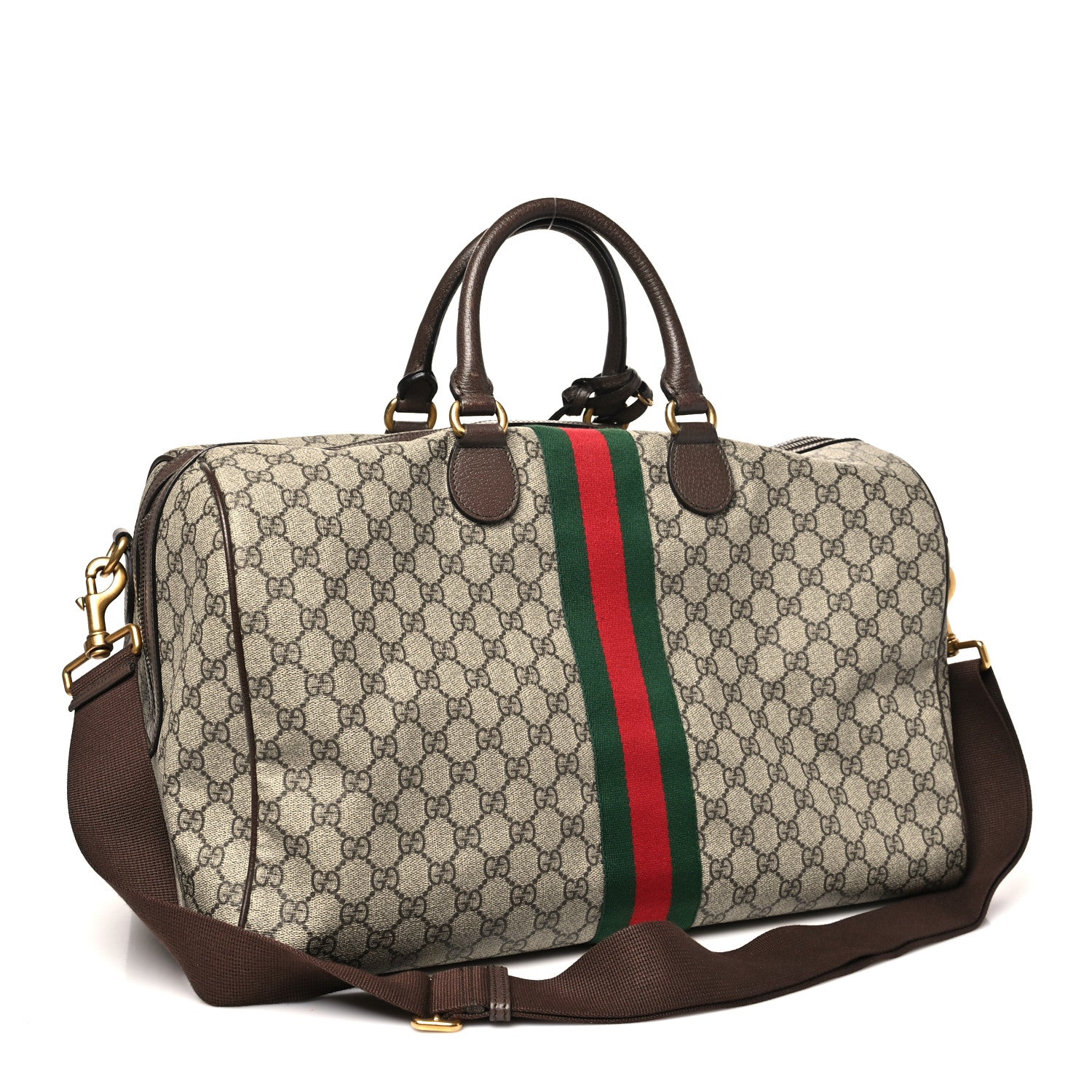 Gucci GG Supreme Monogram Textured Dollar Calfskin Web Medium Ophidia Carry-On Duffle Bag Beige Ebony New Acero 2 of 9