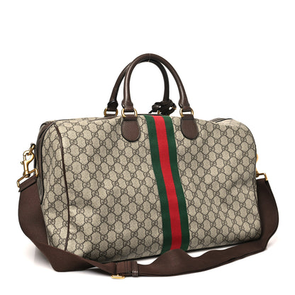 Gucci GG Supreme Monogram Textured Dollar Calfskin Web Medium Ophidia Carry-On Duffle Bag Beige Ebony New Acero 2 of 9
