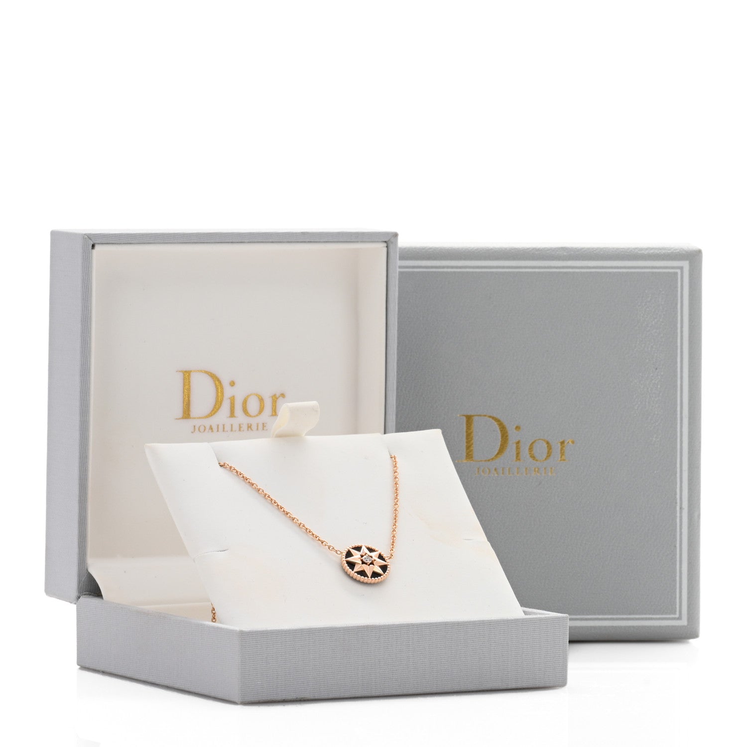 Christian Dior 18K Rose Gold Diamond Black Onyx Rose Des Vents Necklace 4 of 4