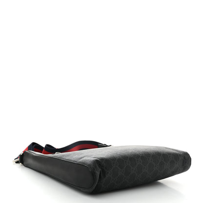 Gucci GG Supreme Monogram Web Small Flat Messenger Bag Black Grey 4 of 11