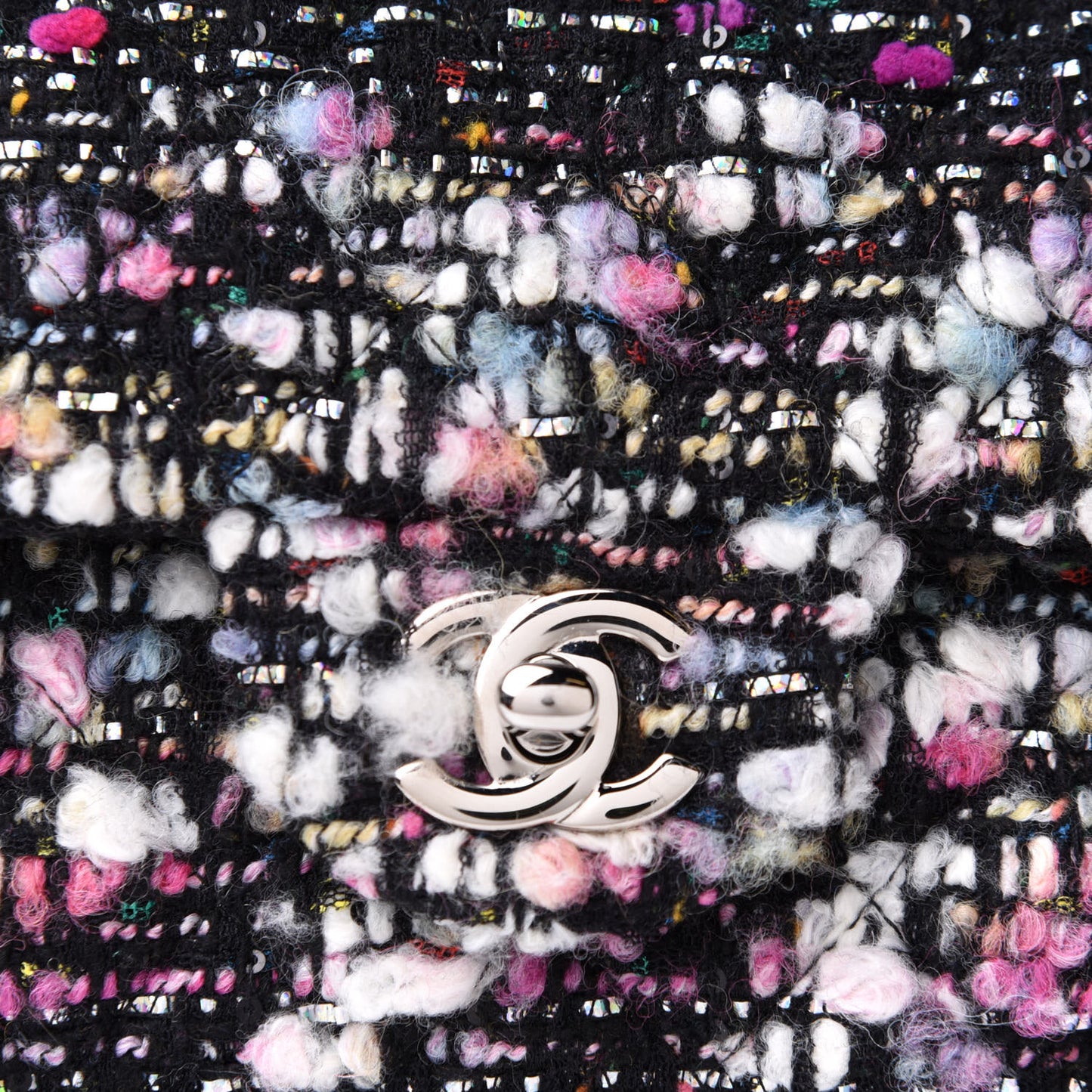 Tweed Quilted Medium Double Flap Black White Yellow Pink