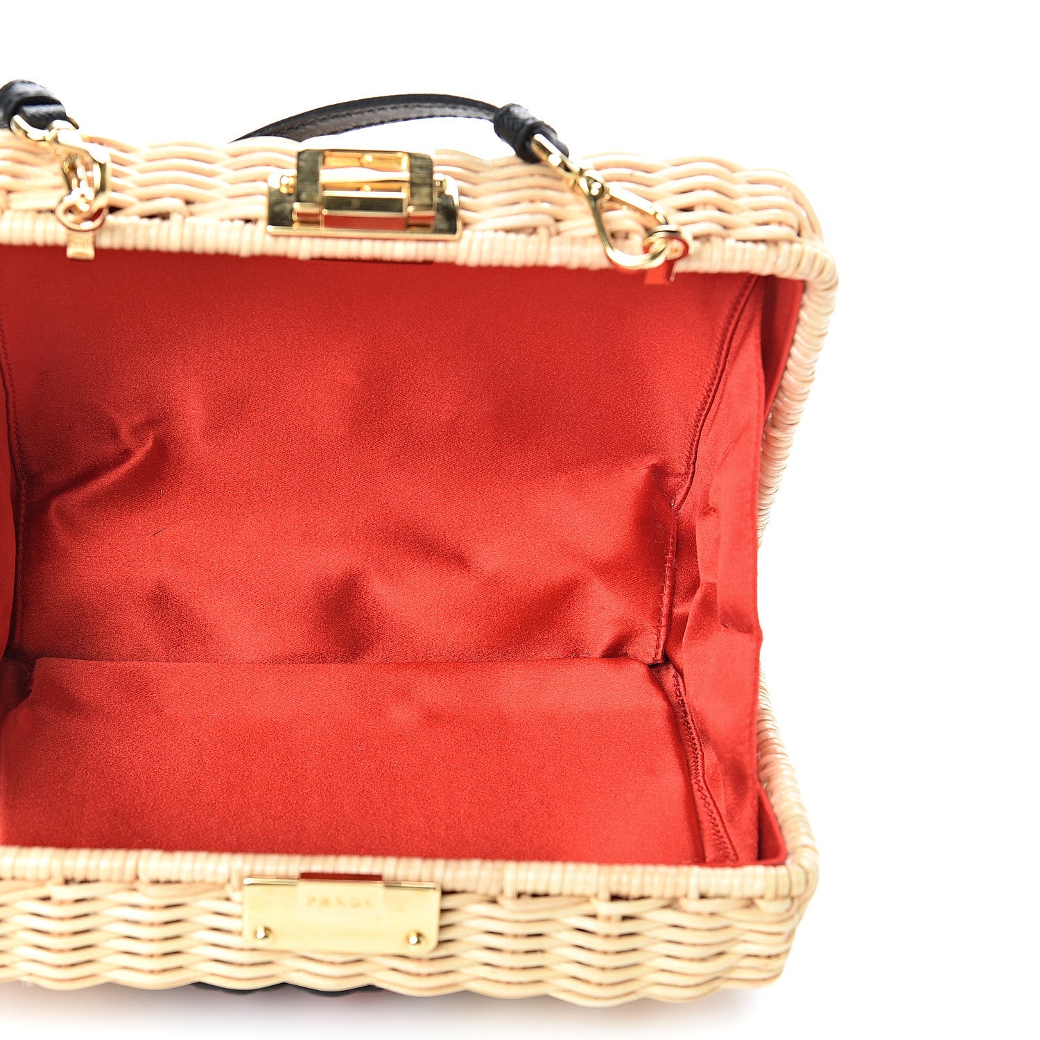 Prada Wicker Saffiano Hibiscus Print Crossbody Clutch Rosso 4 of 9