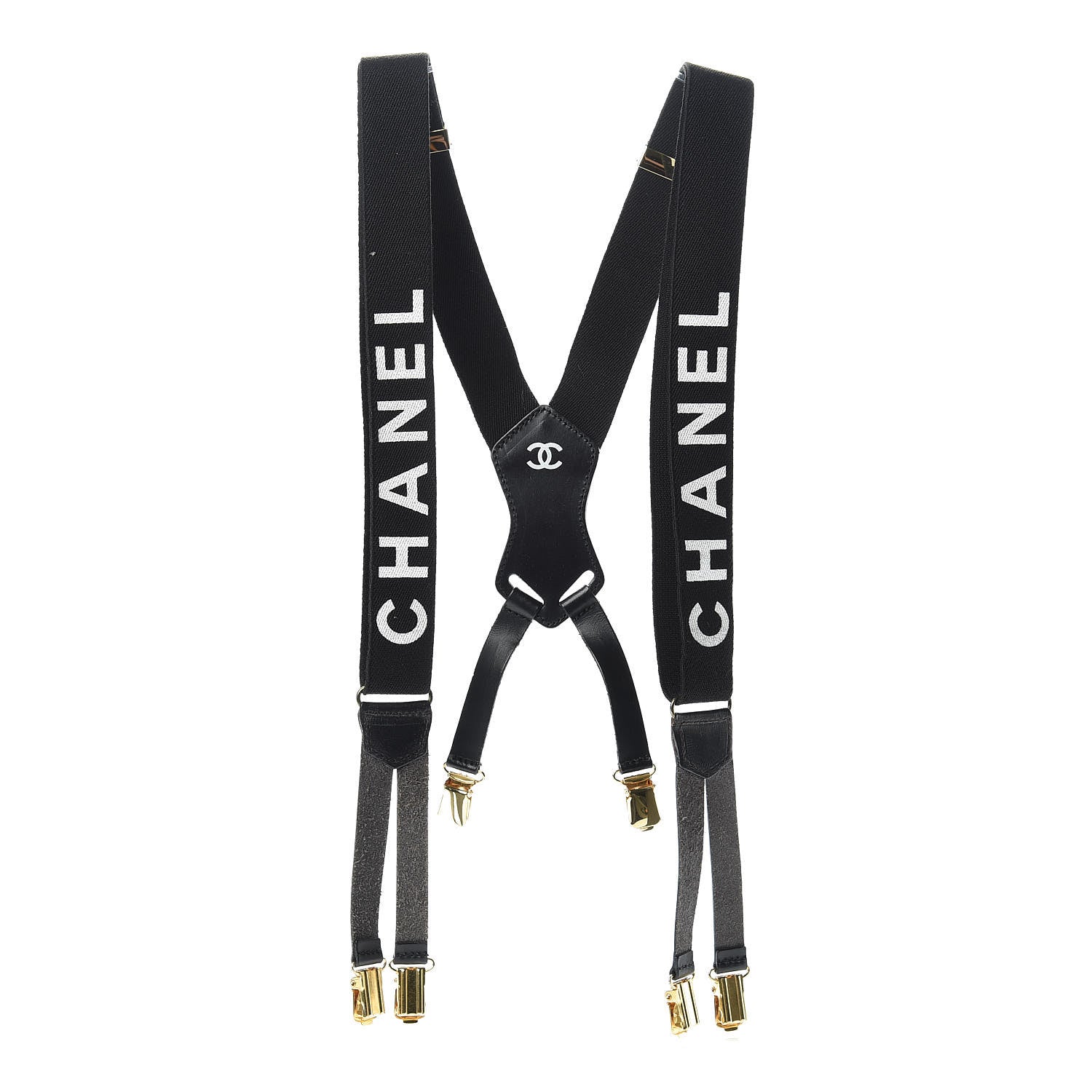 Chanel Logo Suspenders Black White 1 of 8
