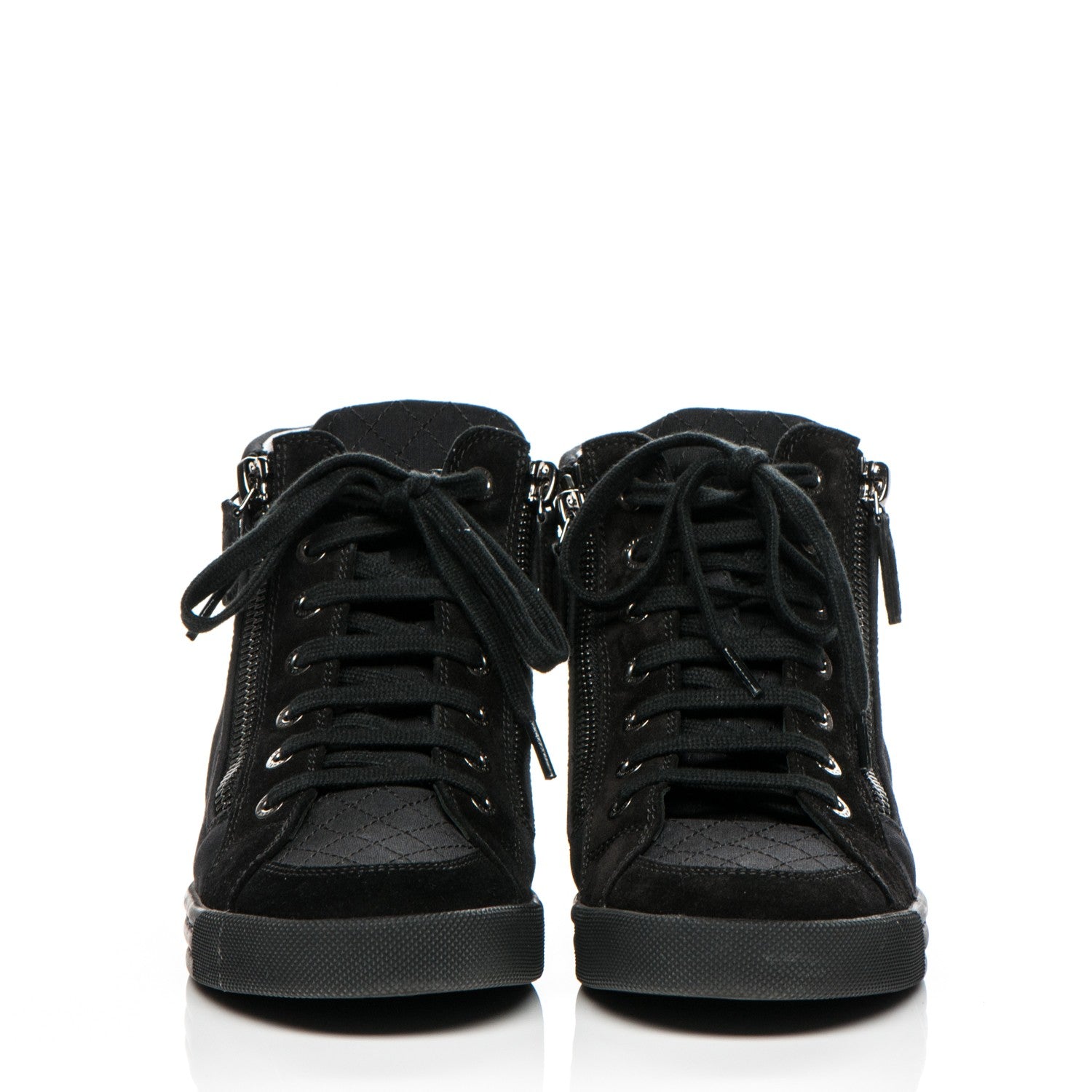 Chanel Toile Suede Zipped High Top CC Sneakers 36.5 Black 2 of 7
