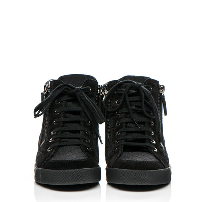 Chanel Toile Suede Zipped High Top CC Sneakers 36.5 Black 2 of 7